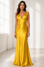 Romantic Sheath V Neck Sleeveless Cowl Back Floor Length Bridesmaid Dress