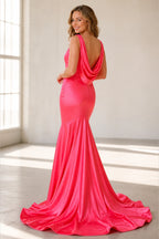 Romantic Sheath V Neck Sleeveless Cowl Back Floor Length Bridesmaid Dress