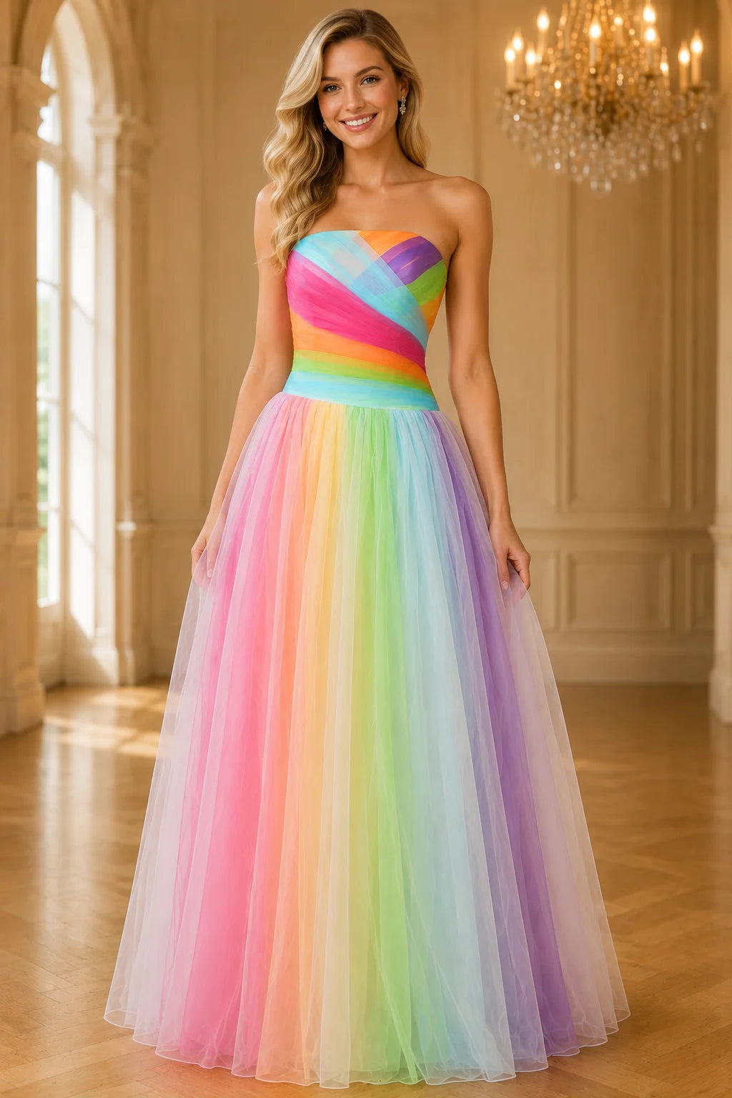 Rainbow Tulle Prom Dress