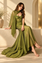Elegant Beaded Chiffon Mermaid Sweetheart Spaghetti Strap Draped Back Floor Length Evening Dress