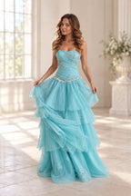 Dreamy Beaded Tulle A-Line Sweetheart Strapless Zipper Back Floor Length Prom Dress