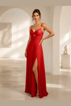 Sleek A-Line Sweetheart Spaghetti-Strap Cross-Back Long Bridesmaid Dress