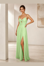 Sleek A-Line Sweetheart Spaghetti-Strap Cross-Back Long Bridesmaid Dress
