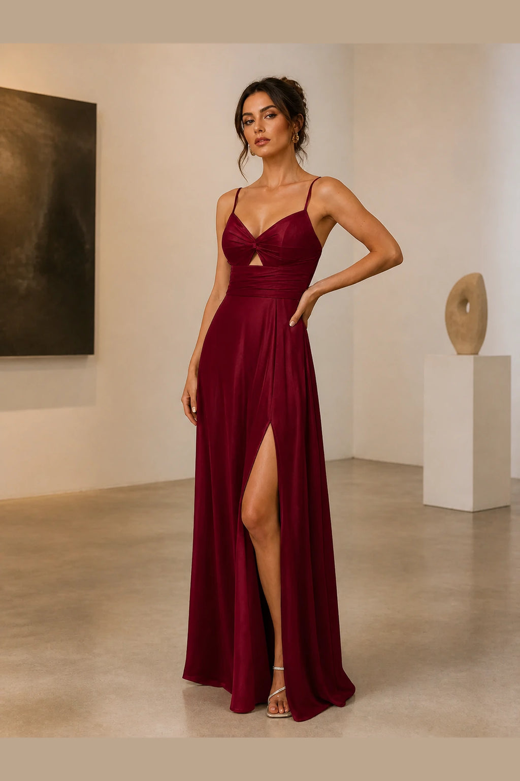 Sleek A-Line Sweetheart Spaghetti-Strap Cross-Back Long Bridesmaid Dress
