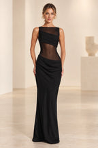 Graceprom black illusion neckline sleeveless wedding guest dress front view