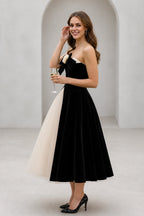 Chic A-Line Strapless Sleeveless Zipper Back Tea Length Wedding Guest Dress