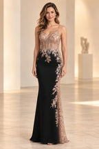 Elegant Mermaid V Neck Lace Spaghetti Strap Floor Length Prom Dress