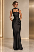 Elegant black mermaid square neck wedding guest dress by Graceprom