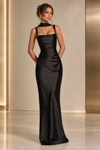 Elegant black mermaid square neck wedding guest dress by Graceprom