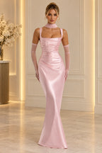 Elegant Mermaid Square Neck Wide Strap Corset Back Floor Length Wedding Guest Dress