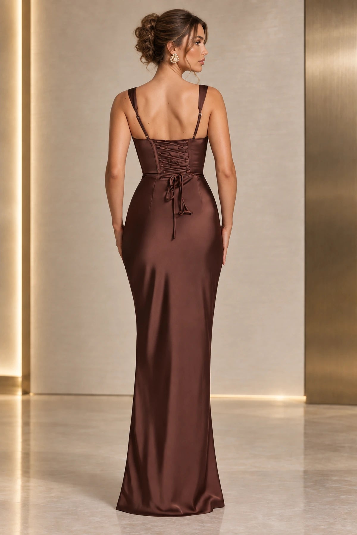 Elegant Mermaid Square Neck Wide Strap Corset Back Floor Length Wedding Guest Dress