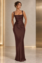 Elegant Mermaid Square Neck Wide Strap Corset Back Floor Length Wedding Guest Dress