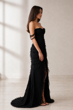 Dramatic A Line Off Shoulder Sleeveless Zip Back Long Wedding Guest Dress