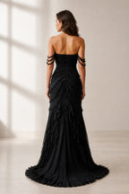 Black wedding guest dress with layered ruffles and zip back by GraceProm