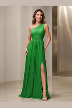 Sleek A-Line One Shoulder Sleeveless Lace-Up Back Long Bridesmaid Dress