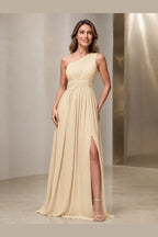 Sleek A-Line One Shoulder Sleeveless Lace-Up Back Long Bridesmaid Dress