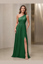 Sleek A-Line One Shoulder Sleeveless Lace-Up Back Long Bridesmaid Dress