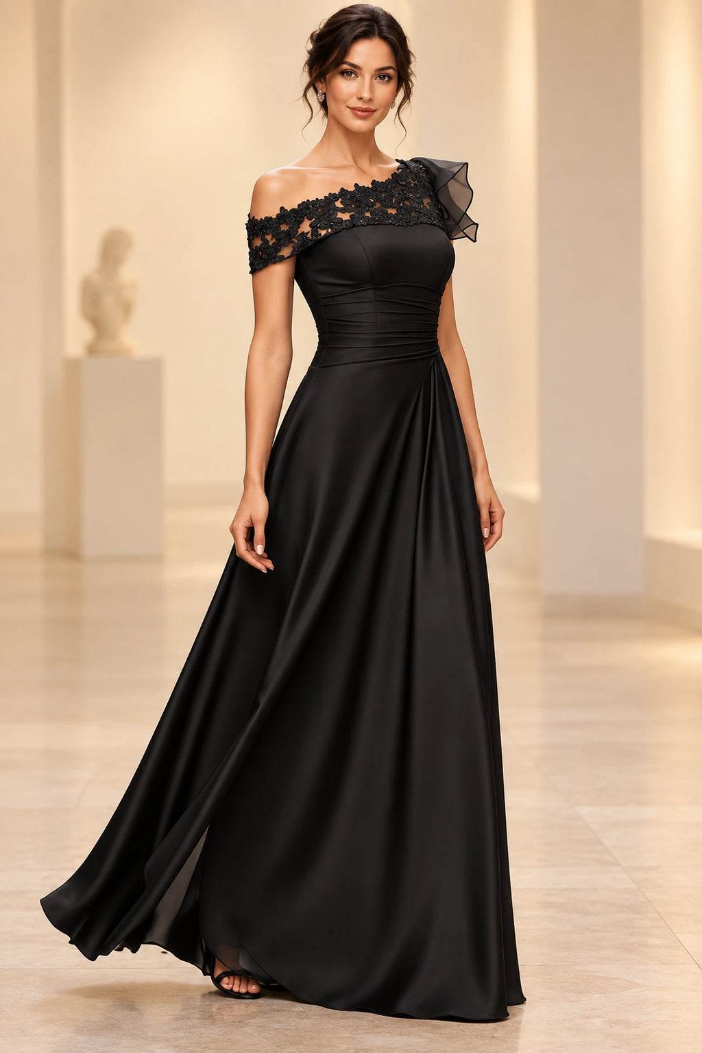Sophisticated A-Line One-Shoulder Sleeveless Illusion Back Long Mother of the Bride Dress