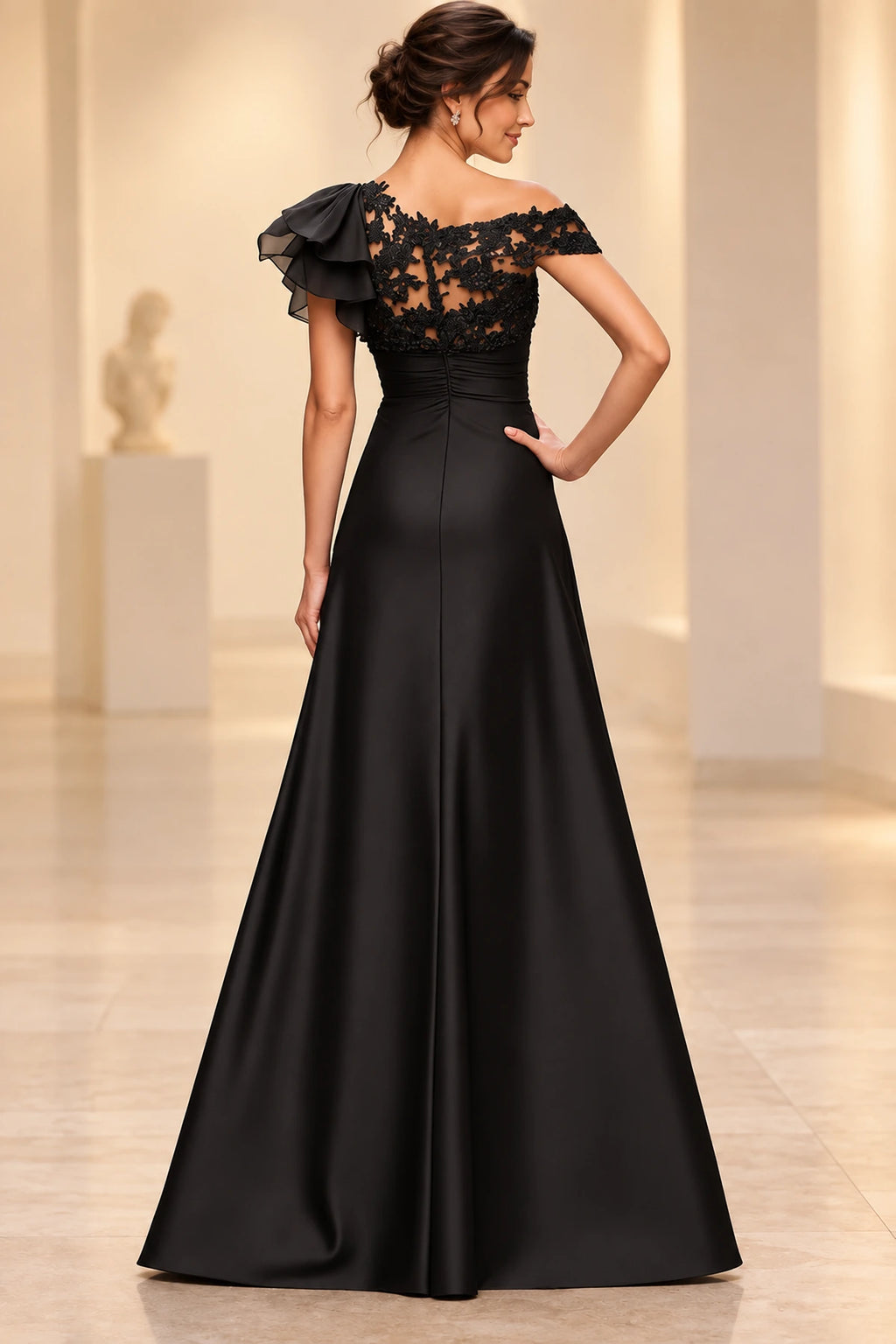 Sophisticated A-Line One-Shoulder Sleeveless Illusion Back Long Mother of the Bride Dress