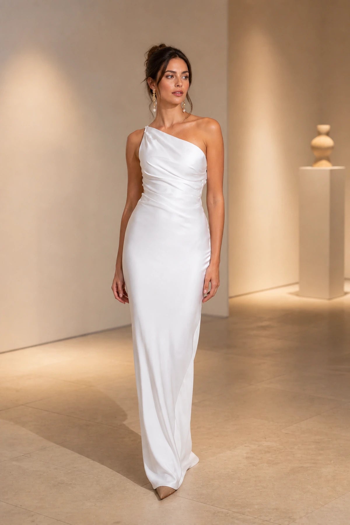Sleek Sheath Asymmetric Neck Sleeveless Tie Back Floor Length Evening Dress