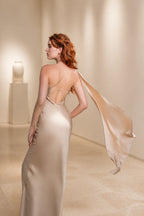 Sleek Sheath Asymmetric Neck Sleeveless Tie Back Floor Length Evening Dress