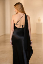 Sleek Sheath Asymmetric Neck Sleeveless Tie Back Floor Length Evening Dress