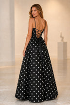 Chic A-Line V-Neck Spaghetti-Strap Lace-Up-Back Floor-Length Prom Dress