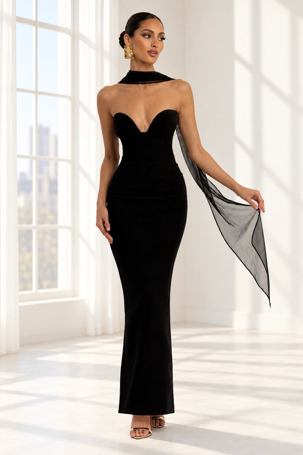 Elegant Mermaid Sweetheart Strapless Zipper-Back Floor-Length Black Bridesmaid Dress