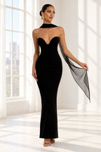Elegant Mermaid Sweetheart Strapless Zipper-Back Floor-Length Black Bridesmaid Dress