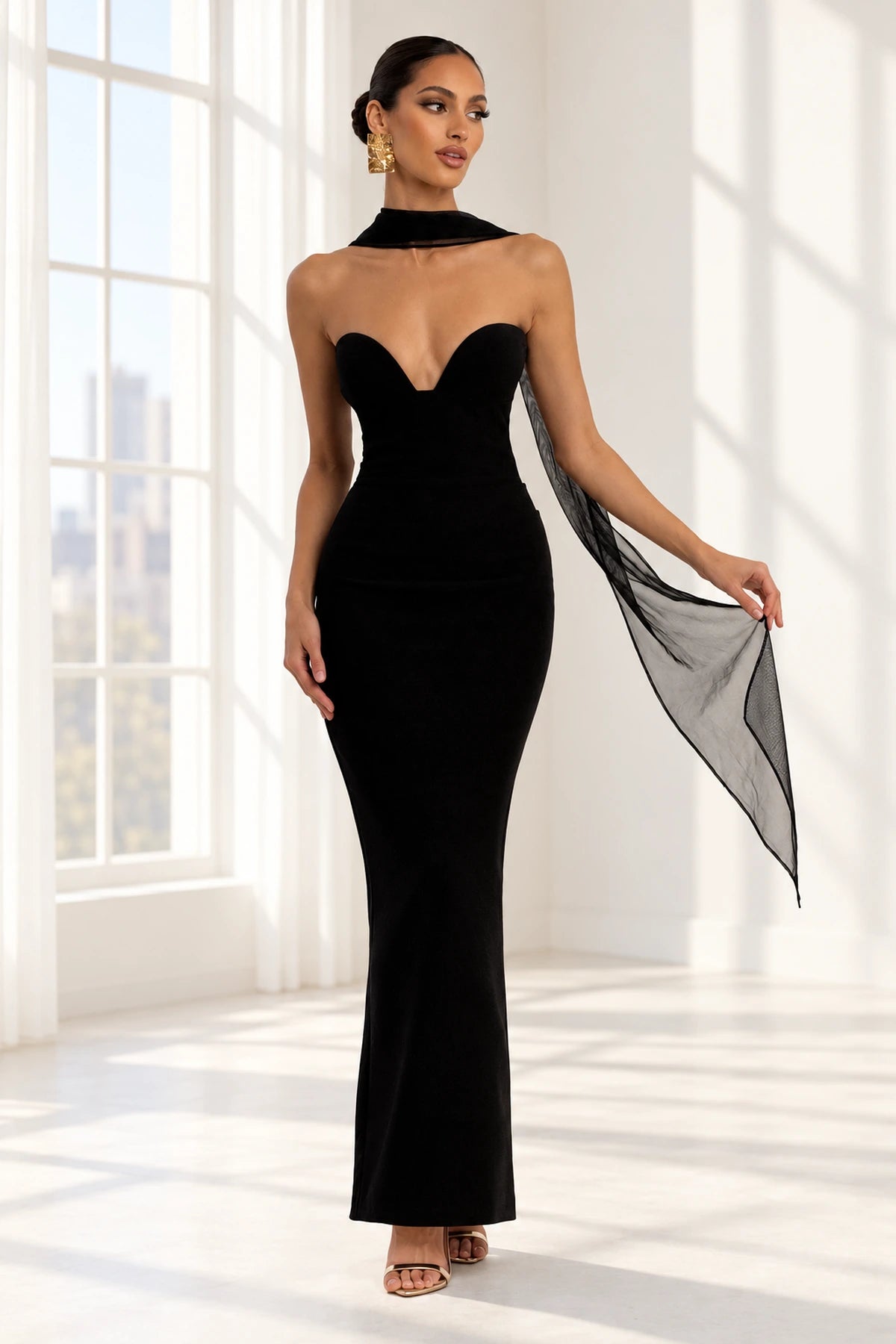 Elegant Mermaid Sweetheart Strapless Zipper-Back Floor-Length Black Bridesmaid Dress