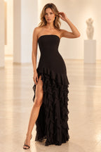 Glamorous A Line Strapless Sleeveless Layered Back Floor Length Prom Dress