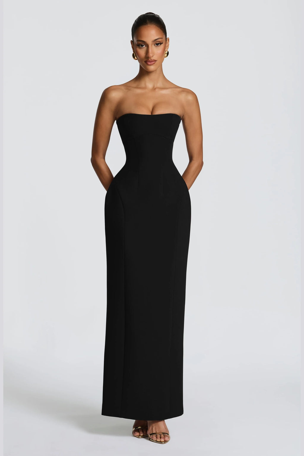 Elegant black sweetheart strapless wedding guest dress by Graceprom
