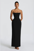 Elegant black sweetheart strapless wedding guest dress by Graceprom