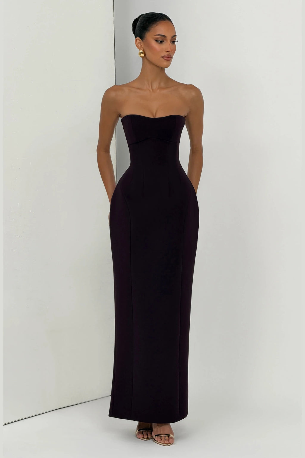 Elegant Column Sweetheart Strapless Corset Back Floor Length Wedding Guest Dress