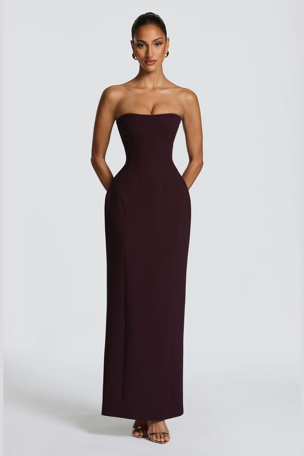Elegant Column Sweetheart Strapless Corset Back Floor Length Wedding Guest Dress