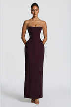 Elegant Column Sweetheart Strapless Corset Back Floor Length Wedding Guest Dress