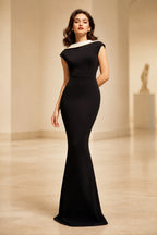Chic Mermaid Bateau Cap Sleeve Open Back Long Evening Dress