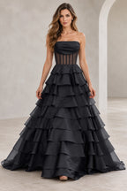 Dreamy A Line Strapless Straight Neck Lace Up Long Prom Dress