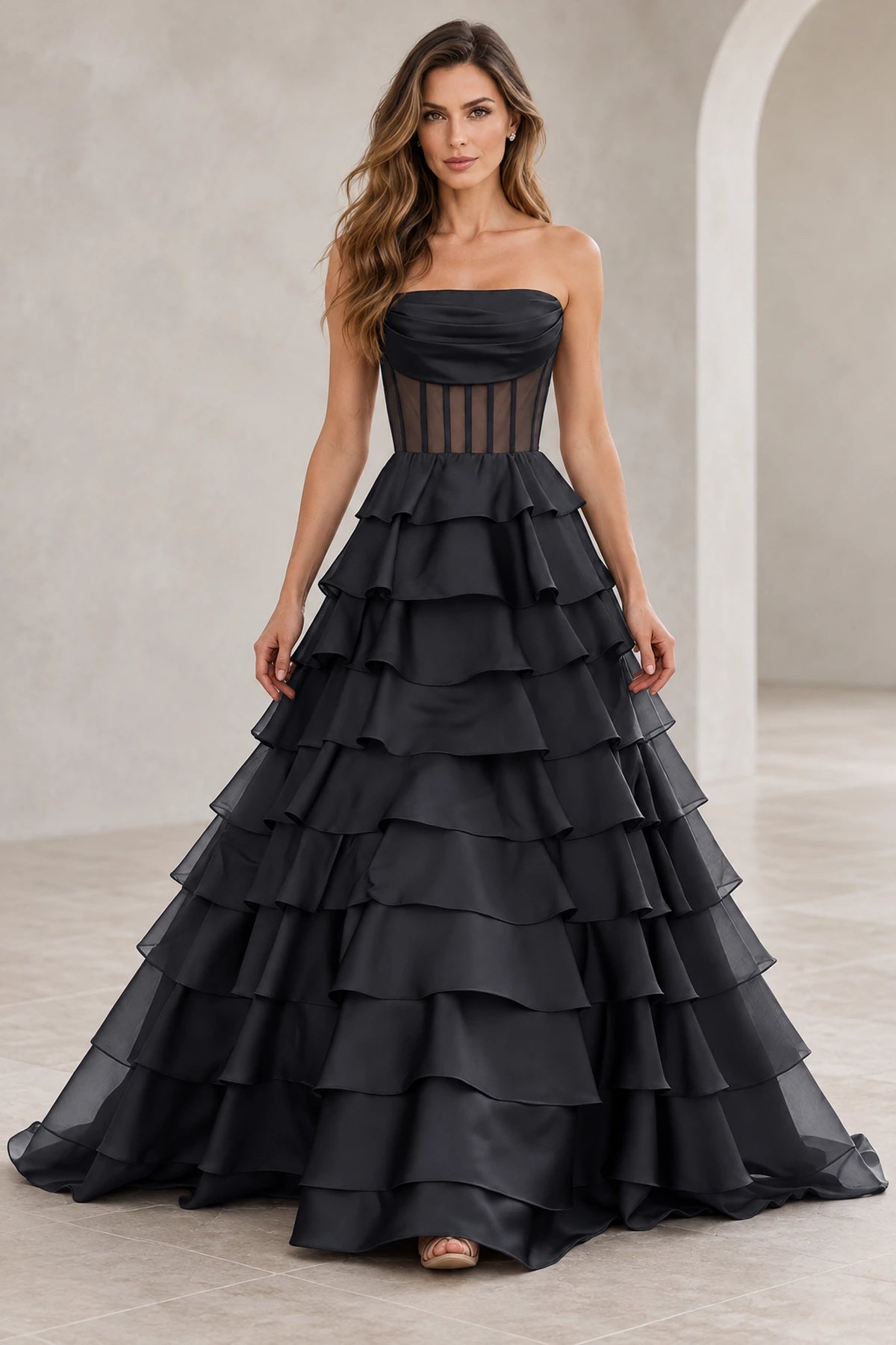 Dreamy A Line Strapless Straight Neck Lace Up Long Prom Dress