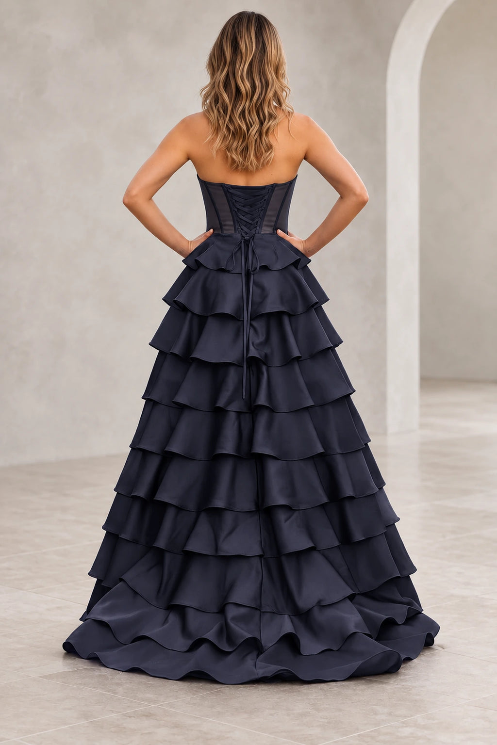 Dreamy A Line Strapless Straight Neck Lace Up Long Prom Dress
