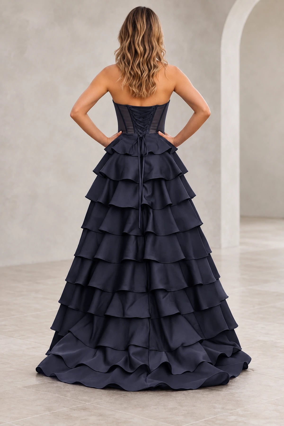 Dreamy A Line Strapless Straight Neck Lace Up Long Prom Dress