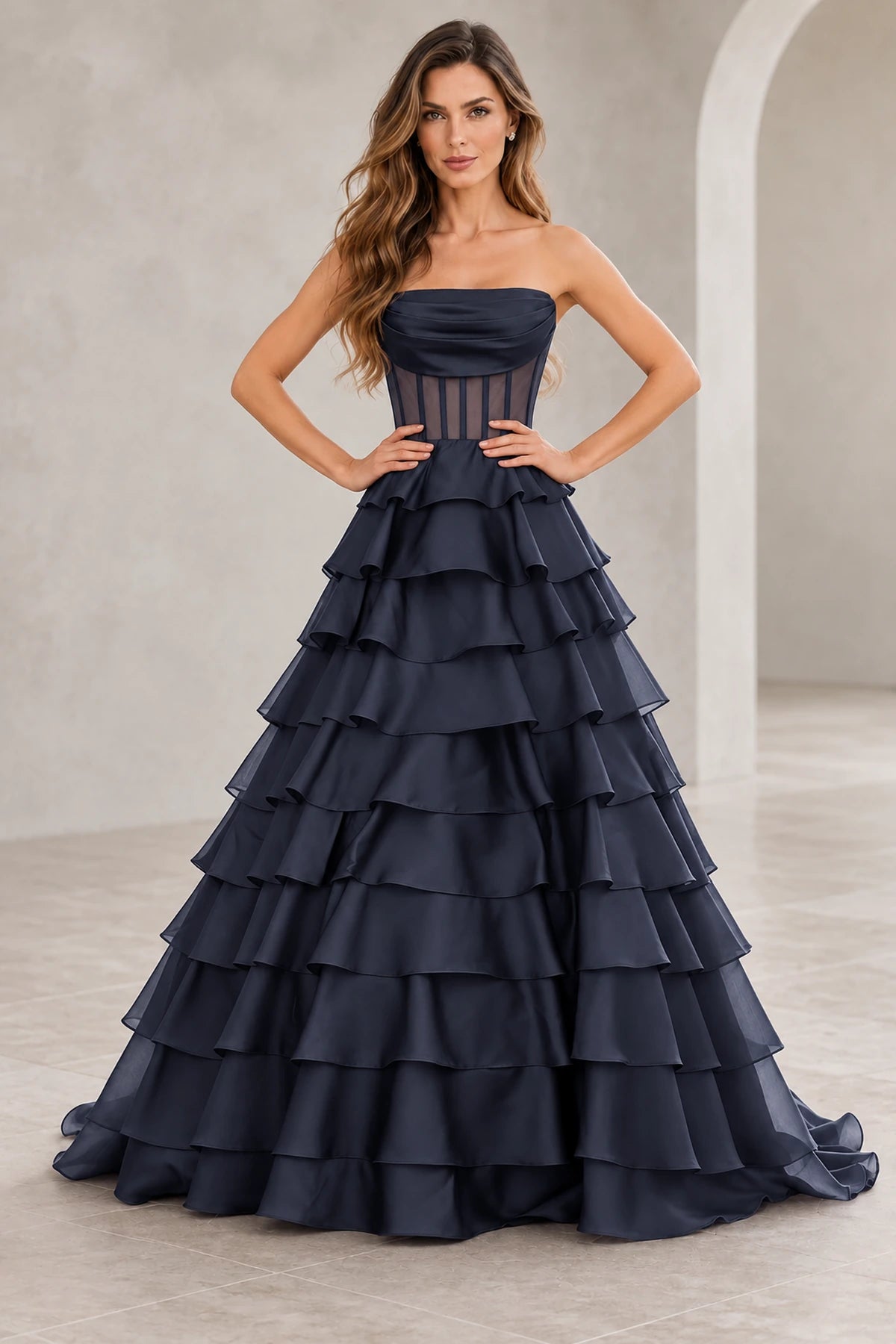 Dreamy A Line Strapless Straight Neck Lace Up Long Prom Dress