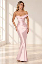 Elegant Column Cowl Neck One Shoulder Corset Back Floor Length Wedding Guest Dress