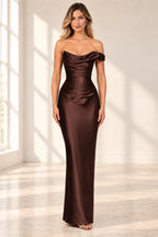 Elegant Column Cowl Neck One Shoulder Corset Back Floor Length Wedding Guest Dress