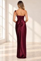 Elegant Column Cowl Neck One Shoulder Corset Back Floor Length Wedding Guest Dress