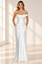 Elegant Column Cowl Neck One Shoulder Corset Back Floor Length Wedding Guest Dress