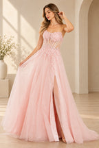 Dreamy A Line Sweetheart Sleeveless Corset Back Floor Length Prom Dress