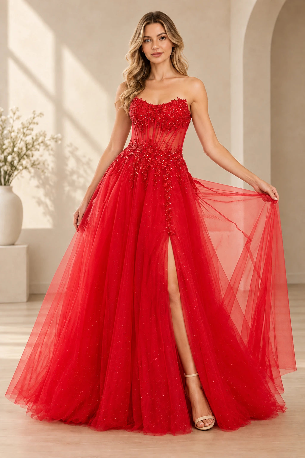 Dreamy A Line Sweetheart Sleeveless Corset Back Floor Length Prom Dress