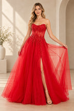 Dreamy A Line Sweetheart Sleeveless Corset Back Floor Length Prom Dress