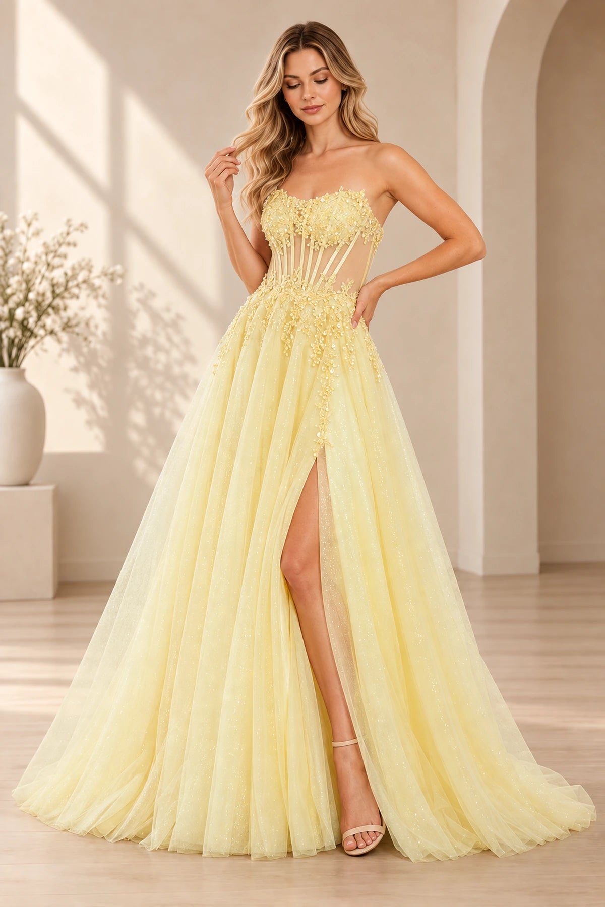 Dreamy A Line Sweetheart Sleeveless Corset Back Floor Length Prom Dress